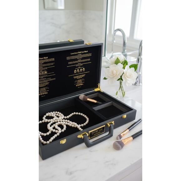 Couture Black & Gold Briefcase | D’OR 24K Prestige Vanity Organizer | Gift Box - Picture 8 of 13